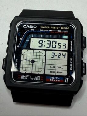 A rare vintage Casio AE-22W Twin-Graph II watch model.